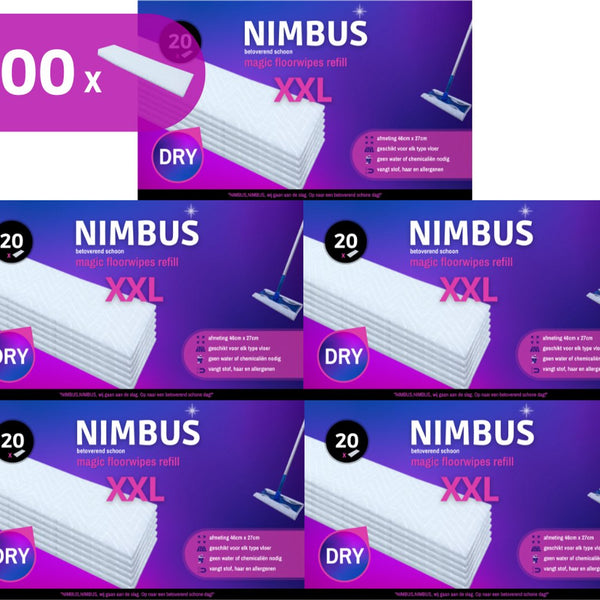 NIMBUS Magic Floorwipes Refill XXL (100x) - Droge Vloerdoekjes 46cm x 27cm - Geschikt voor Swiffer