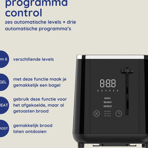 Broodrooster - Extra Breed voor Dik Brood - 6 Warmtestanden - Toaster 920W - Zwart - Safecourt Kitchen