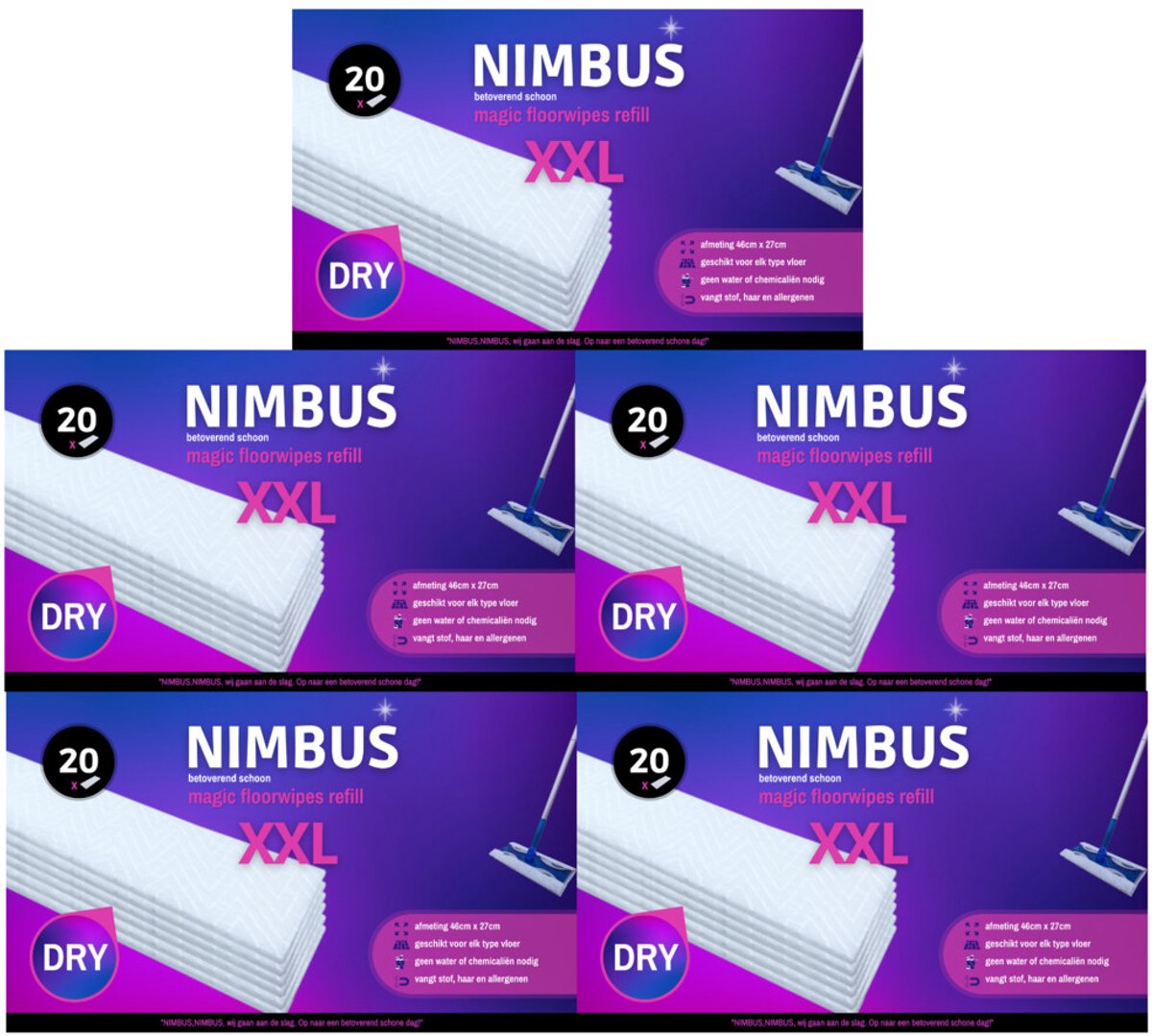 NIMBUS Magic Floorwipes Refill XXL (100x) - Droge Vloerdoekjes 46cm x 27cm - Geschikt voor Swiffer