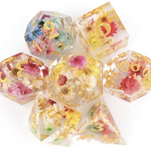 Dungeons and Dragons Dobbelsteen set Transparant met gekleurde Bloemen