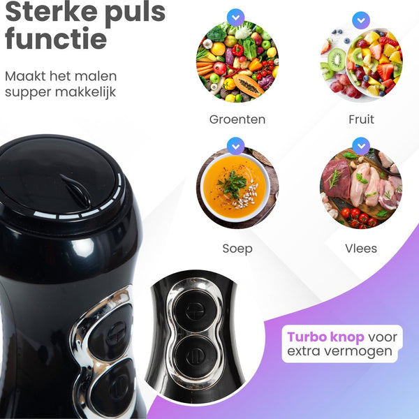 GoodForce RVS Staafmixer - 6 in 1 Staafmixer Set met Hakmolen - Smoothiemaker- Garde - Klopper - 600 ml Mengbeker