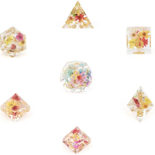 Dungeons and Dragons Dobbelsteen set Transparant met gekleurde Bloemen