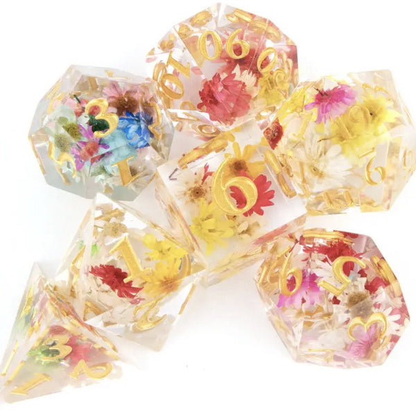 Dungeons and Dragons Dobbelsteen set Transparant met gekleurde Bloemen