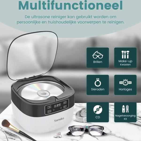 Samako Professionele Ultrasoon Reiniger - Reinigingsapparaat - Ultrasoonbad - Brillen - Sieraden - Horloge - Make-up kwast - 750 ml