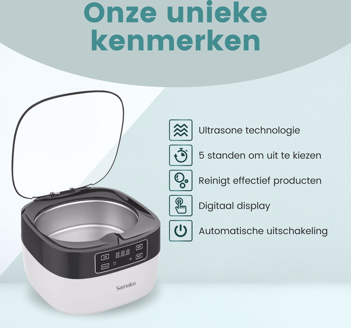 Samako Professionele Ultrasoon Reiniger - Reinigingsapparaat - Ultrasoonbad - Brillen - Sieraden - Horloge - Make-up kwast - 750 ml
