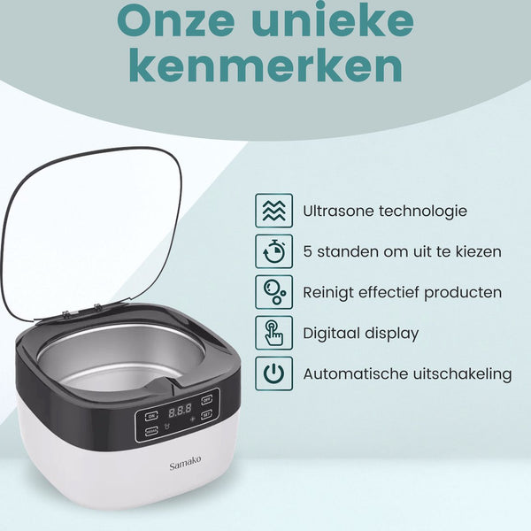 Samako Professionele Ultrasoon Reiniger - Reinigingsapparaat - Ultrasoonbad - Brillen - Sieraden - Horloge - Make-up kwast - 750 ml