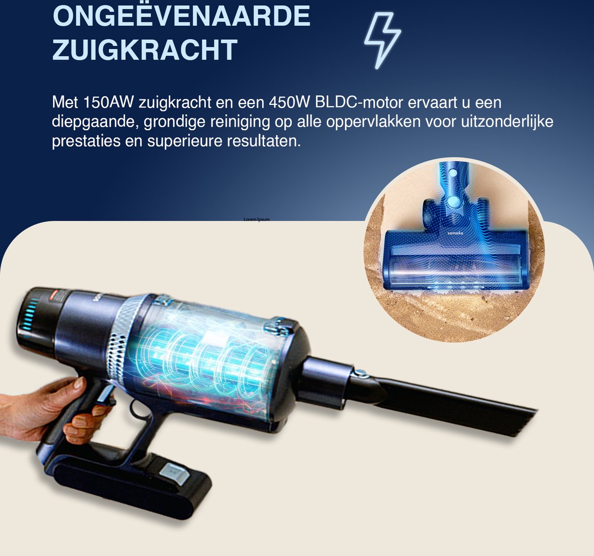 Steelstofzuiger CleanDetect 450W - Kruimeldief - Draadloos - 4 Opzetstukken - Stofzuiger - Zonder zak op accu - Samako