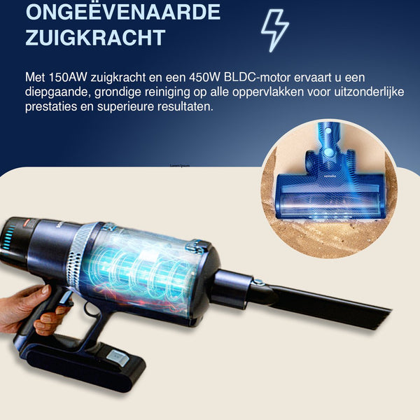 Steelstofzuiger CleanDetect 450W - Kruimeldief - Draadloos - 4 Opzetstukken - Stofzuiger - Zonder zak op accu - Samako