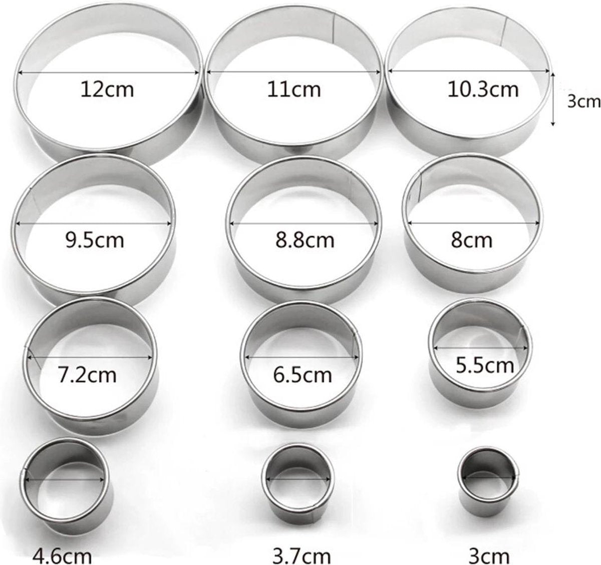 Uitsteekringen set - Uitsteekvormen - Uitsteekringen - Rond - Set van 12 - RVS - Meerdere formaten