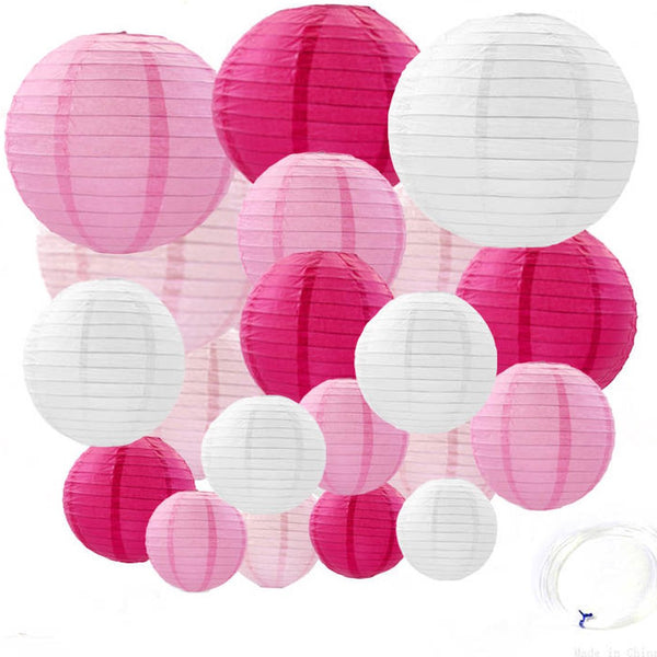 20 Stuks Lampionnen Feest Versiering Set Roze
