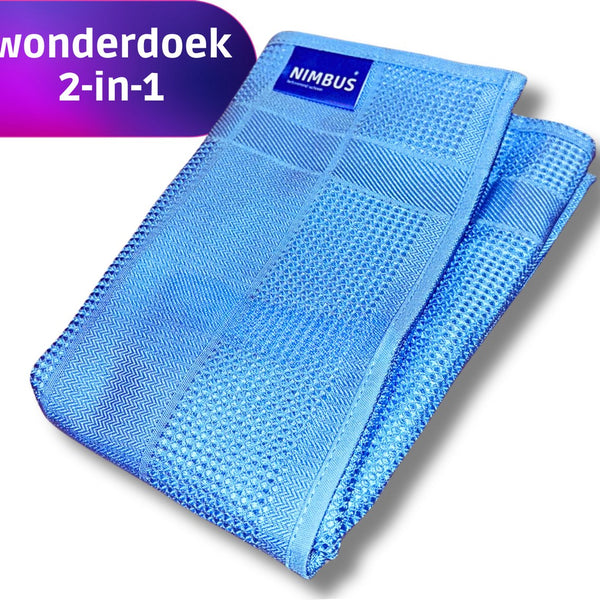 NIMBUS Wonderdoek 2-in-1 – Microvezeldoek – Ramen zemen & drogen tegelijk – Streeploos resultaat – Raamdoek 60x40cm