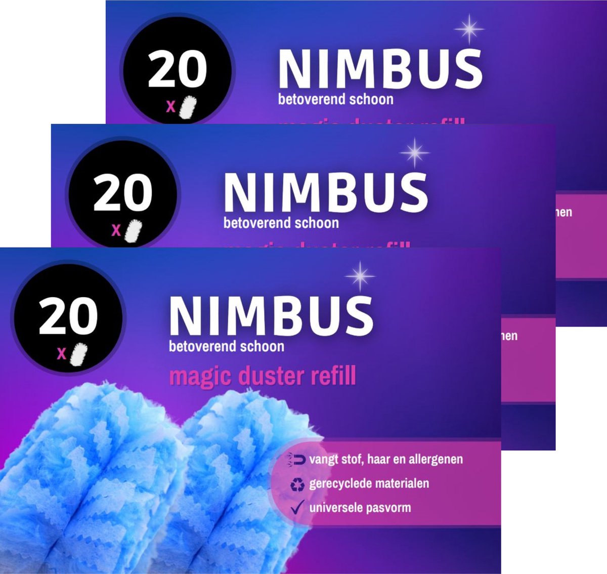 NIMBUS Magic Duster Refill - 60 Navullingen (3x20) - Geschikt voor Swiffer Handvat