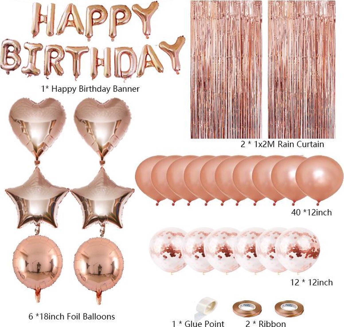 Rose Goud Verjaardag Versiering 79 stuks