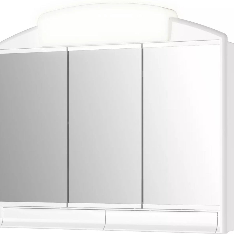 Luxe spiegelkast wit met verlichting en stopcontact 3 deuren 2 laden Alibert