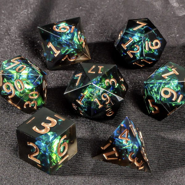 Dungeons and Dragons Dobbelsteen set Donker met Groene en Blauwe Effecten