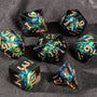 Dungeons and Dragons Dobbelsteen set Donker met Groene en Blauwe Effecten
