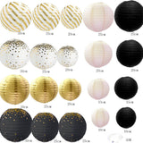 20 Stuks Lampionnen Feest Versiering Set Zwart Goud & Wit