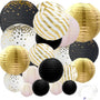 20 Stuks Lampionnen Feest Versiering Set Zwart Goud & Wit