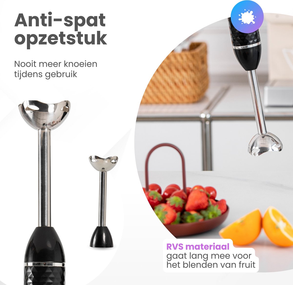 GoodForce RVS Staafmixer - 6 in 1 Staafmixer Set met Hakmolen - Smoothiemaker- Garde - Klopper - 600 ml Mengbeker