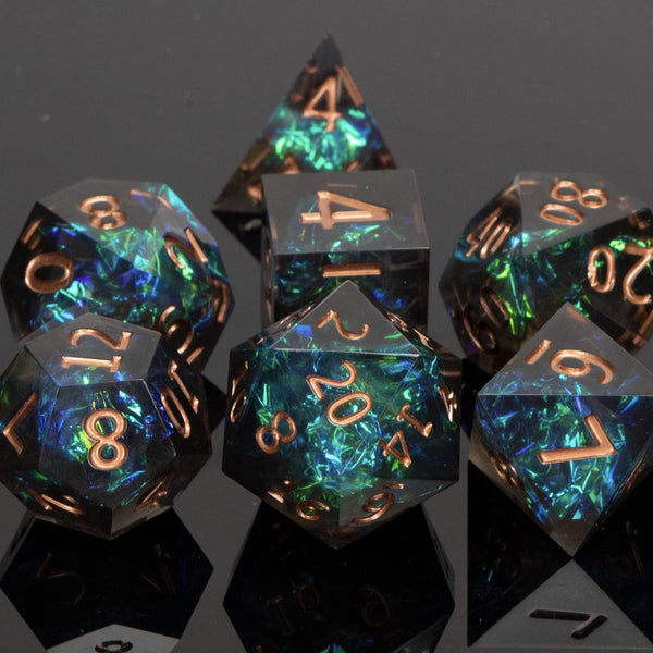 Dungeons and Dragons Dobbelsteen set Donker met Groene en Blauwe Effecten