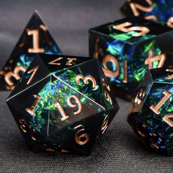 Dungeons and Dragons Dobbelsteen set Donker met Groene en Blauwe Effecten