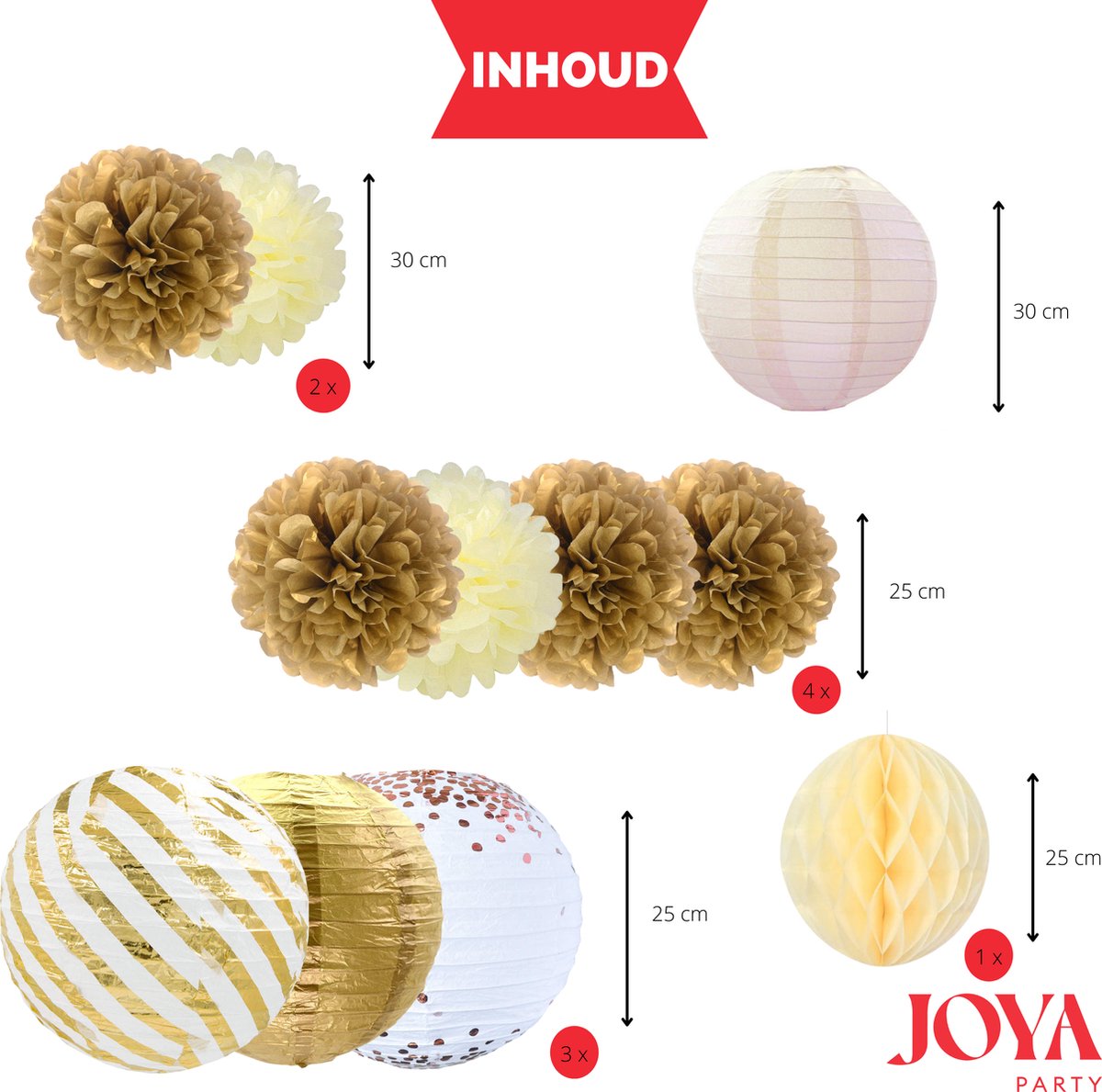 Pompom en Lampionnen Feest Versiering Goud