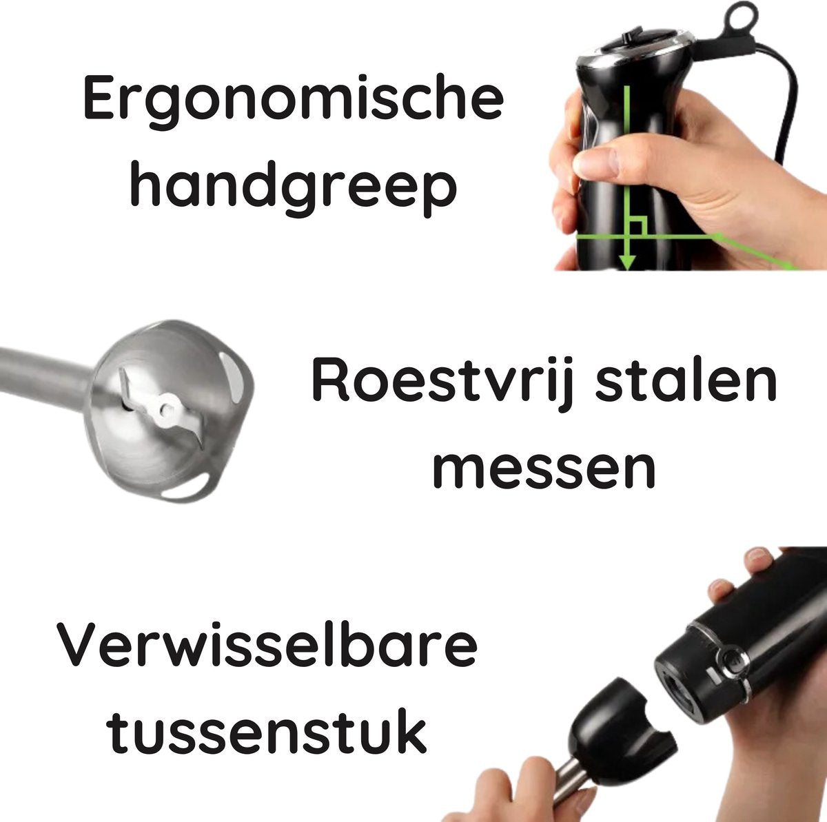Safecourt Kitchen Staafmixer - 1000W – Roestvrijstaal – Antispat – Ergonomisch – Inclusief Maatbeker