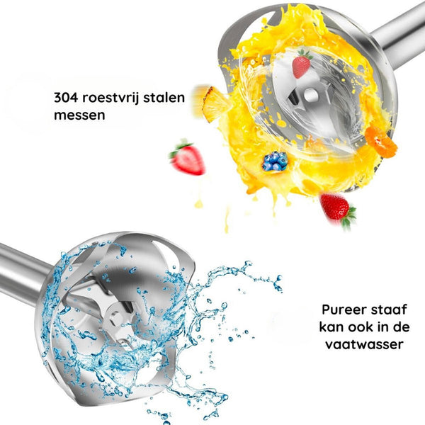 Safecourt Kitchen Staafmixer - 1000W – Roestvrijstaal – Antispat – Ergonomisch – Inclusief Maatbeker