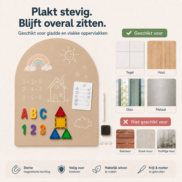 Magnetische muursticker - Magneetbord Muur Zelfklevend 90 x 110 cm – Beige – Magnetisch Whiteboard Zonder Boren – Krijtbord Sticker – Planbord – Familieplanner – Kinderkamer – Inclusief Magneetset