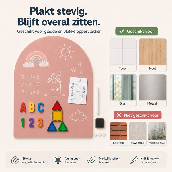 Magneetbord Muur Zelfklevend 80 x 100 cm – Roze – Magnetisch Whiteboard Zonder Boren – Krijtbord Sticker – Planbord – Familieplanner – Kinderkamer – Inclusief Magneetset