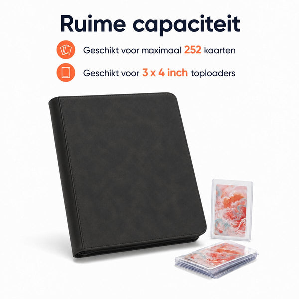 Toploader Binder – 252 Speelkaarten – Verzamelmap voor 3 x 4 inch Toploaders – Kaartenmap – 9 Pocket – Zwart Marmer