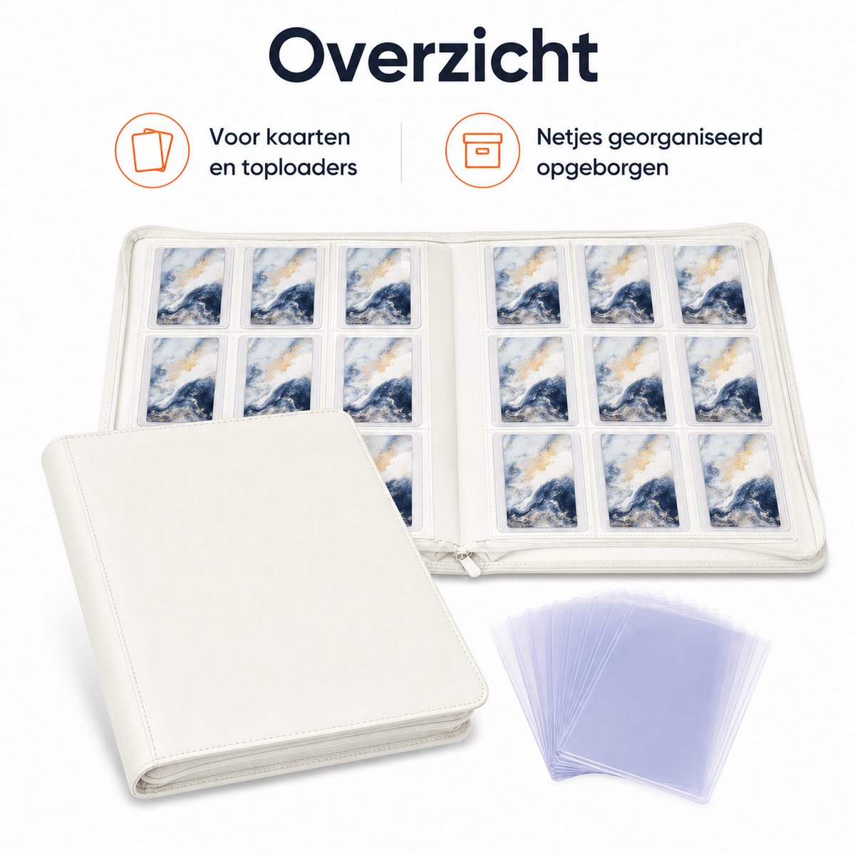 Toploader Binder – 252 Speelkaarten – Verzamelmap voor 3 x 4 inch Toploaders – Kaartenmap – 9 Pocket – Wit