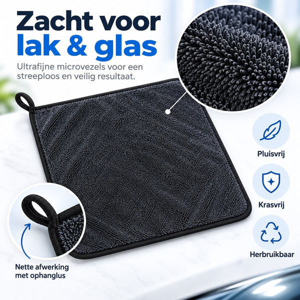 Microvezel Droogdoek Auto 60 x 40 cm - Autodroogdoek - Poetsdoek Zwart - 5 stuks