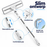Raamwisser met Telescopische Steel – 2-in-1 Raamreiniger met Microvezel Inwasser – Uitschuifbaar 87-145 cm – 30 cm Wisser – Draaibare Kop