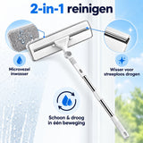 Raamwisser met Telescopische Steel – 2-in-1 Raamreiniger met Microvezel Inwasser – Uitschuifbaar 87-145 cm – 30 cm Wisser – Draaibare Kop