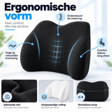 Rugsteun voor Bureaustoel & Auto – Rugkussen met Traagschuim – Lendensteun met Verstelbare Band – 45 x 28 x 12 cm – Zwart