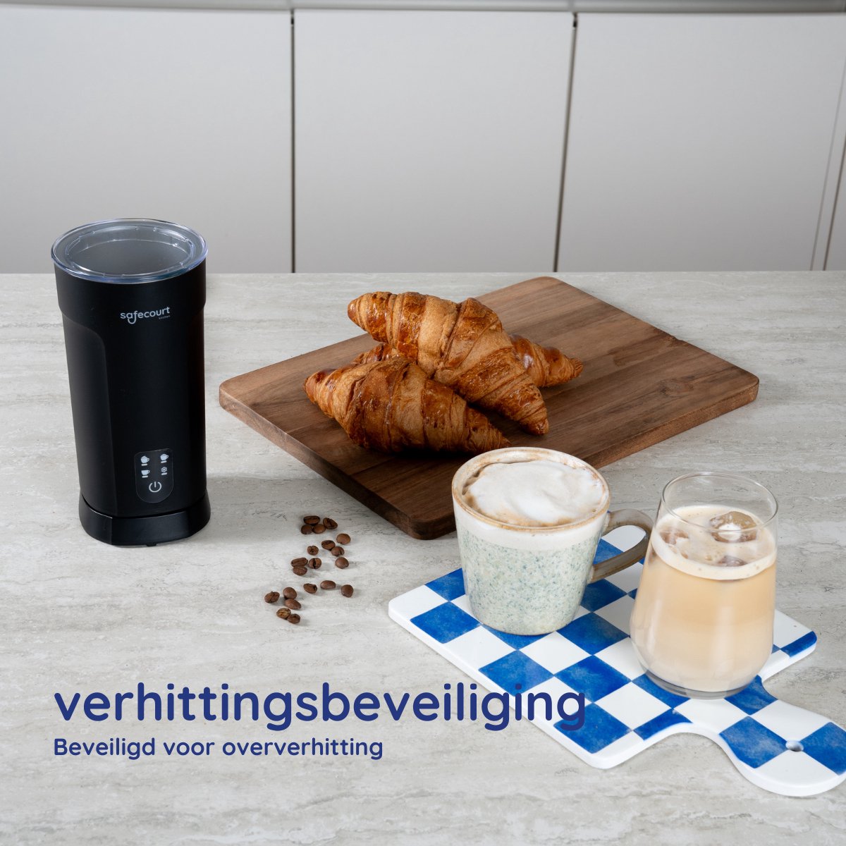 Safecourt kitchen Elektrische Melkopschuimer - 4-in-1 - Warm & Koud Schuim - BPA-vrij - Anti-aanbaklaag - Stil