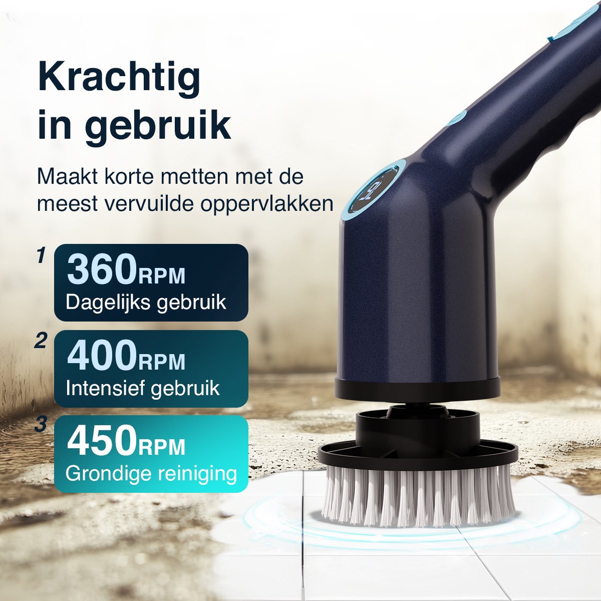 Samako Elektrische Schoonmaakborstel - Elektrische Schrobber - IPX6 waterdichte Schrobborstel met steel - 9 opzetstukken - Poetsmachine - Schrobmachine