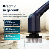 Samako Elektrische Schoonmaakborstel - Elektrische Schrobber - IPX6 waterdichte Schrobborstel met steel - 9 opzetstukken - Poetsmachine - Schrobmachine