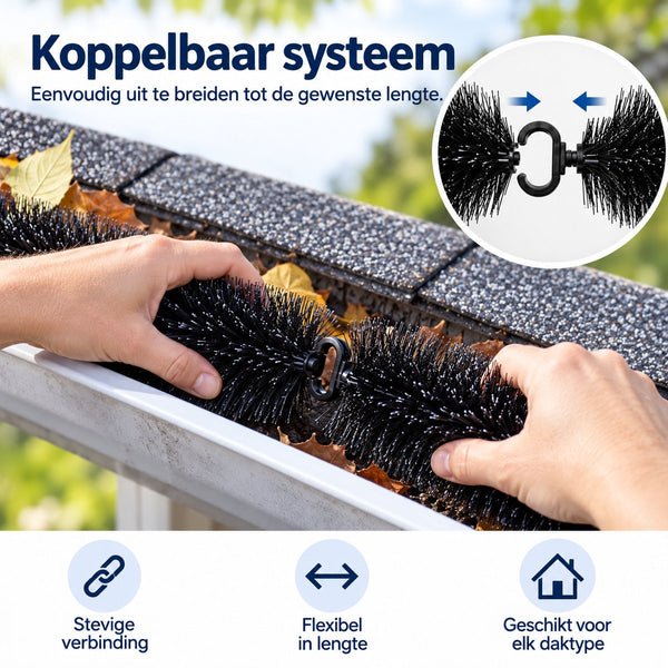 Marterborstel & Dakgootborstel 9 Meter – Marterwering voor Dak en Dakgoot – Bladvanger – 9x 100 cm – Ø 9 cm – Inclusief Koppelhaken – Zwart