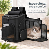 Dierenrugzak voor Kat & Kleine Hond – Uitklapbare Kattenrugzak – Reistas tot 10 kg – Ademend Mesh – 33 x 26 x 40 cm – Transporttas voor Katten en Honden – Zwar