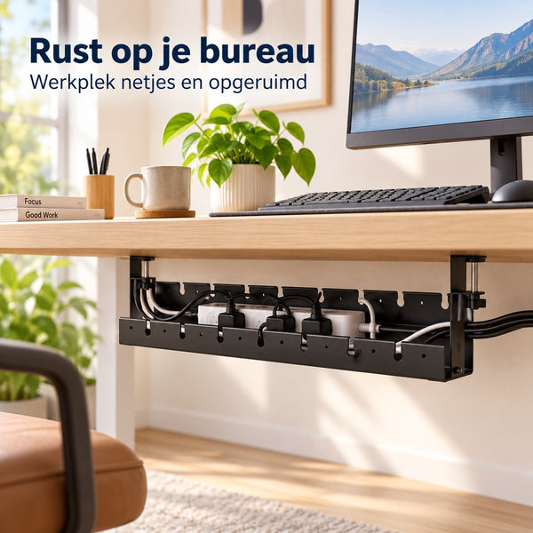 Kabelgoot Bureau – Verstelbare Kabelmanagement Tray 40-78 cm – Kabelbak Onder Bureau Zonder Boren – Met Klembevestiging – Voor Stekkerdoos, Adapters & Kabels – Zwart