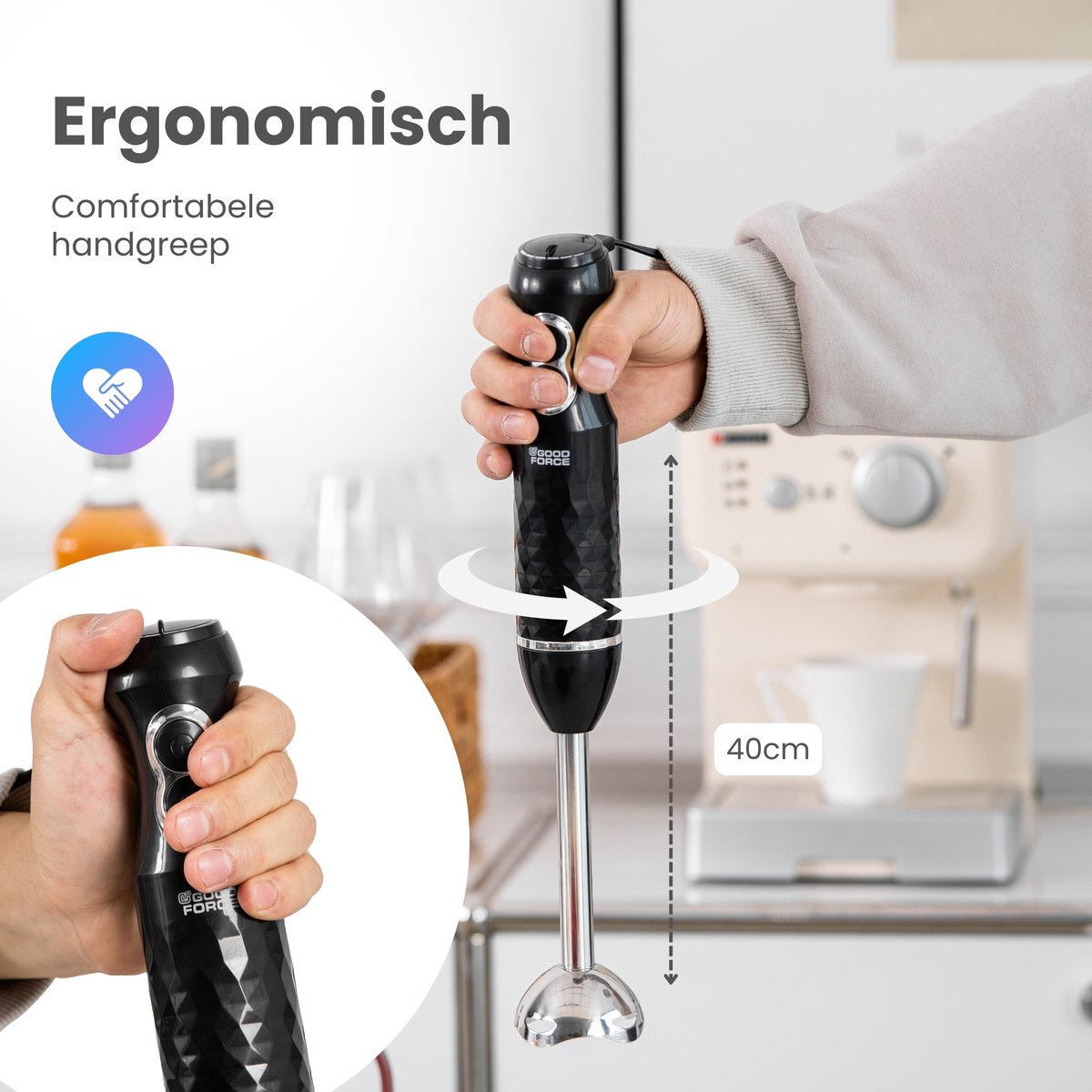 GoodForce RVS Staafmixer - 6 in 1 Staafmixer Set met Hakmolen - Smoothiemaker- Garde - Klopper - 600 ml Mengbeker