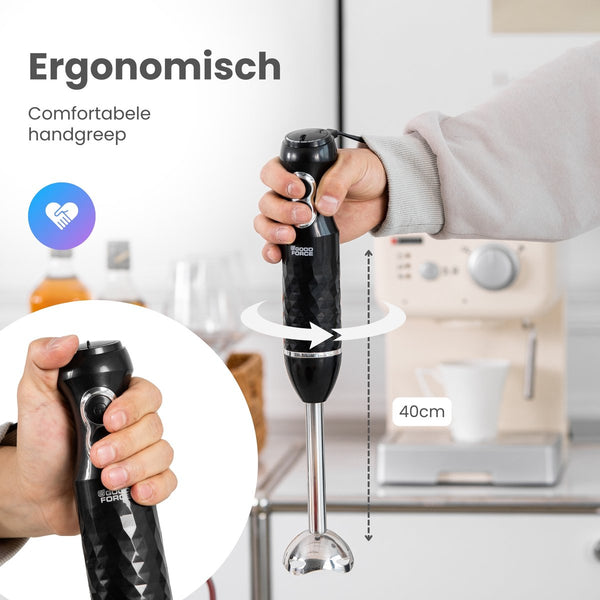 GoodForce RVS Staafmixer - 6 in 1 Staafmixer Set met Hakmolen - Smoothiemaker- Garde - Klopper - 600 ml Mengbeker