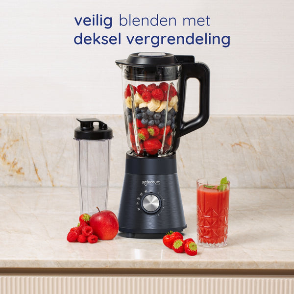 Safecourt Kitchen Power blender - 5 automatische programma's - Smoothie maker - 1300 Watt - Zwart