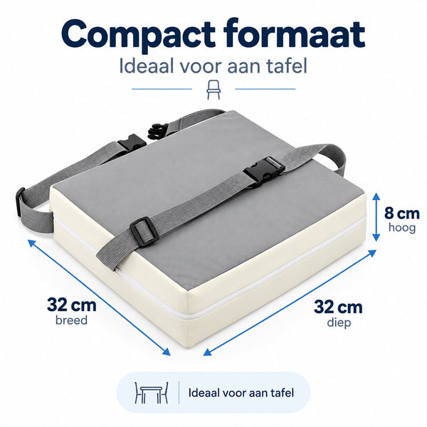 Stoelverhoger Kind – Zitverhoger voor Eetkamerstoel – 32 x 32 x 8 cm – Booster Seat met Verstelbare Riemen – Afneembare Hoes – Zitkussen voor aan Tafel