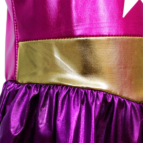 Metallic Superheldin Verkleedjurk met cape en kroon Roze & Paars