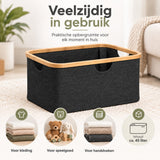 Wasmand 45 Liter – Opvouwbare Wasmand met Bamboe Rand – Wasmand Groot met Handgrepen – Stoffen Opbergmand voor Wasgoed, Speelgoed & Handdoeken – Zwart - Heupwasmand