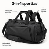 Sporttas 40L – 3-in-1 Sporttas, Reistas & Rugzak – Met Schoenenvak – Schoudertas met Rugzakbanden – Weekendtas – 58 × 26 × 26 cm – Zwart