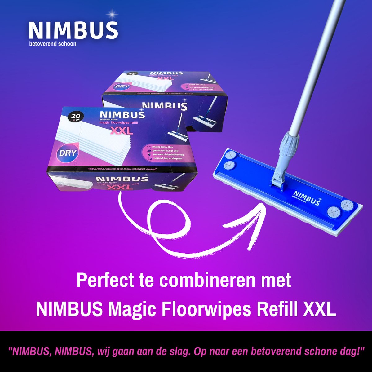 NIMBUS Vloerwisser XXL - Telescoopsteel - Geschikt voor Swiffer XXL en Leifheit vloerdoekjes - 40cm breed